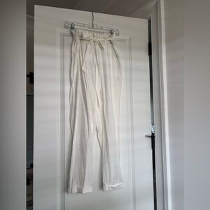White High-Waisted Paperbag Pants